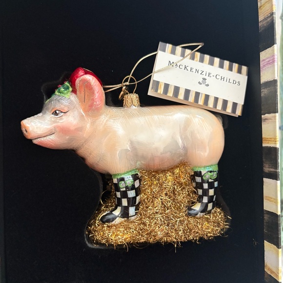 2014 Mackenzie Childs Pig in Boots Glass Holiday Ornament w/Box! - Picture 2 of 9